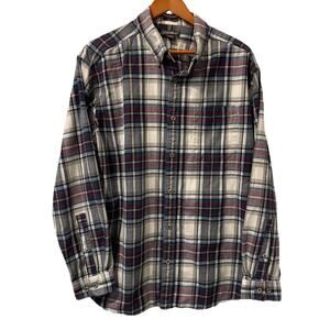 Eddie Bauer Classic Fit Plaid Flannel Button Down Shirt Red Blue White Size XL